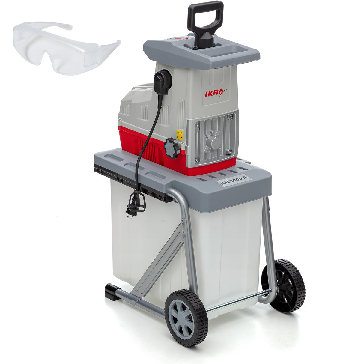 IKRA trituradora silenciosa eléctrica ILH 3000 A, diámetro de ramas a 44mm, 3000W de potente, incl. gafas de seguridad