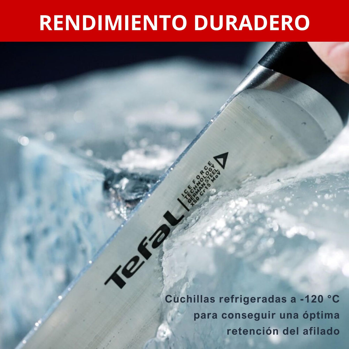 Tefal Ice Force – Bloque de 7 cuchillos: Pan 20 cm, Chef 20cm, Santoku 18 cm, Universal 11cm, Pelar 9cm | Acero Inoxidable Alemán, Corte Preciso, Mango Remachado, Resistente a la Corrosión