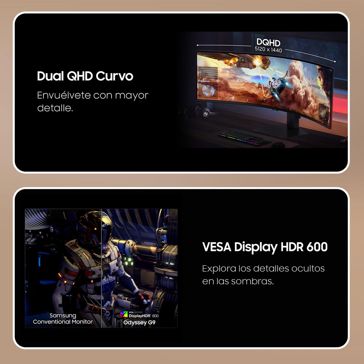 Samsung LS49FG916EUXEN, Monitor Odyssey G9 G91F DQHD de 49" (5120 x 1440, 32:9, 144Hz, 1ms(GTG), FreeSync Premium Pro, VESA DisplayHDR 600, Negro