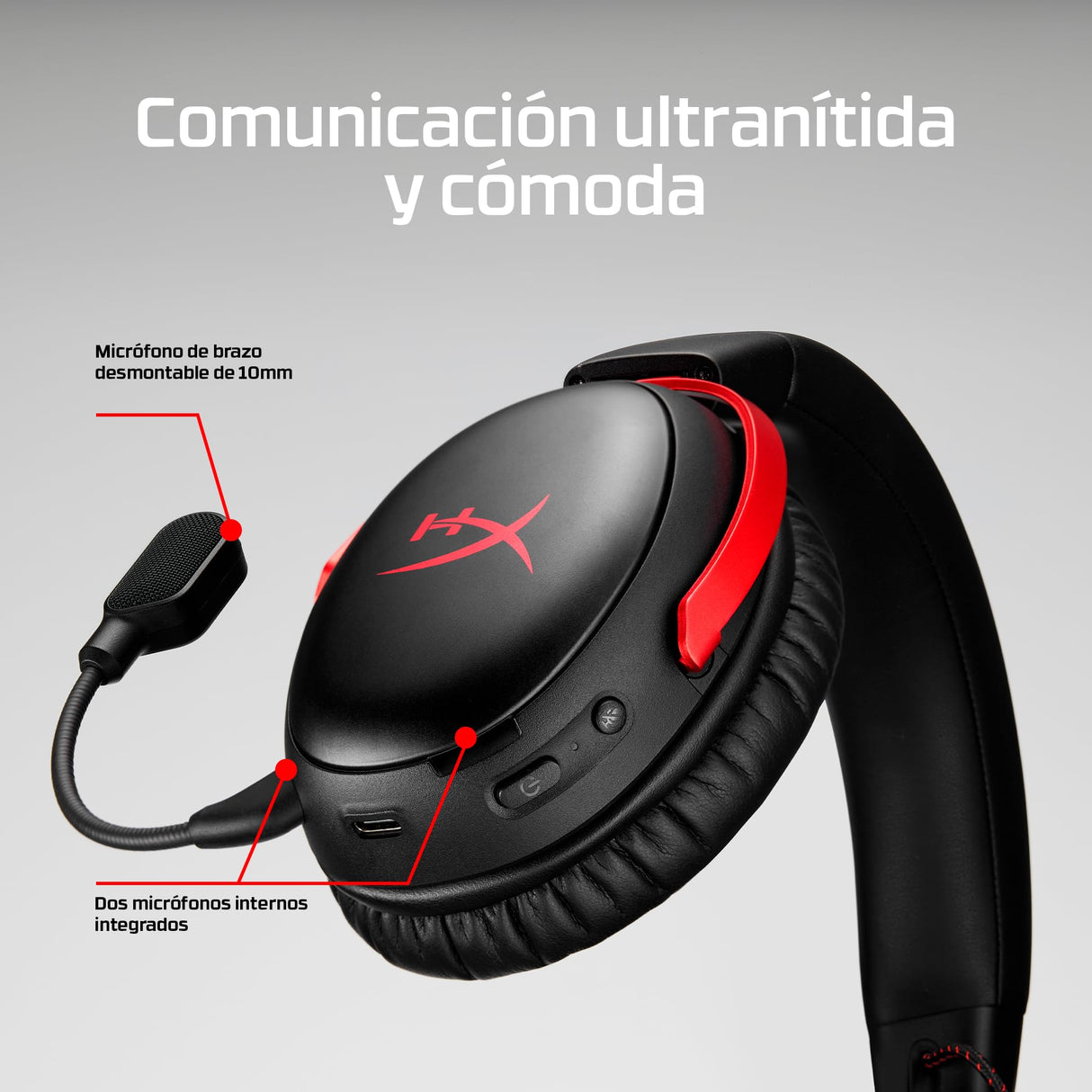 HyperX Cloud III S - Auriculares Gaming inalámbricos, Bluetooth, 2.4Ghz, PC, PS5, Xbox, Drivers 53 mm, DTS, micrófono 10mm, batería hasta 200h, Blanco