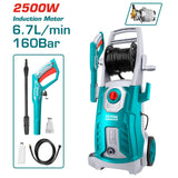 TOTAL – Hidrolimpiadora a Presión - 160 Bar, 6,7l/min y 2500 W - Auto Parada - Incluye: Pistola Pulverizadora y Botella para Detergente - Azul