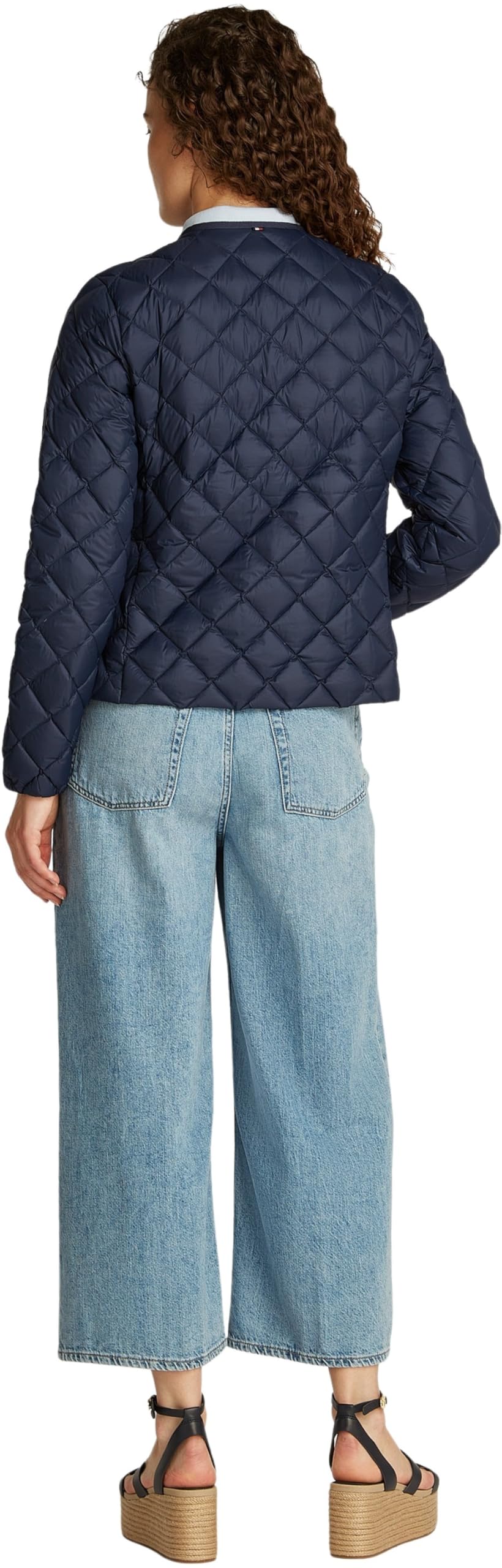 Tommy Hilfiger Cazadora acolchada Mujer Down Quilted Collarless con botones, Azul (Dark Night Navy), XL