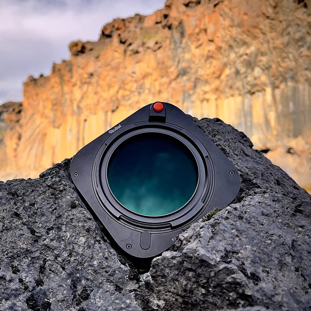 Rollei Juego de Soporte para filtros MK 3. Soporte Rectangular con Filtro CPL magnético de Cristal Gorlilla®, Anillos adaptadores de 52 a 82 mm y Bolsa de Filtro
