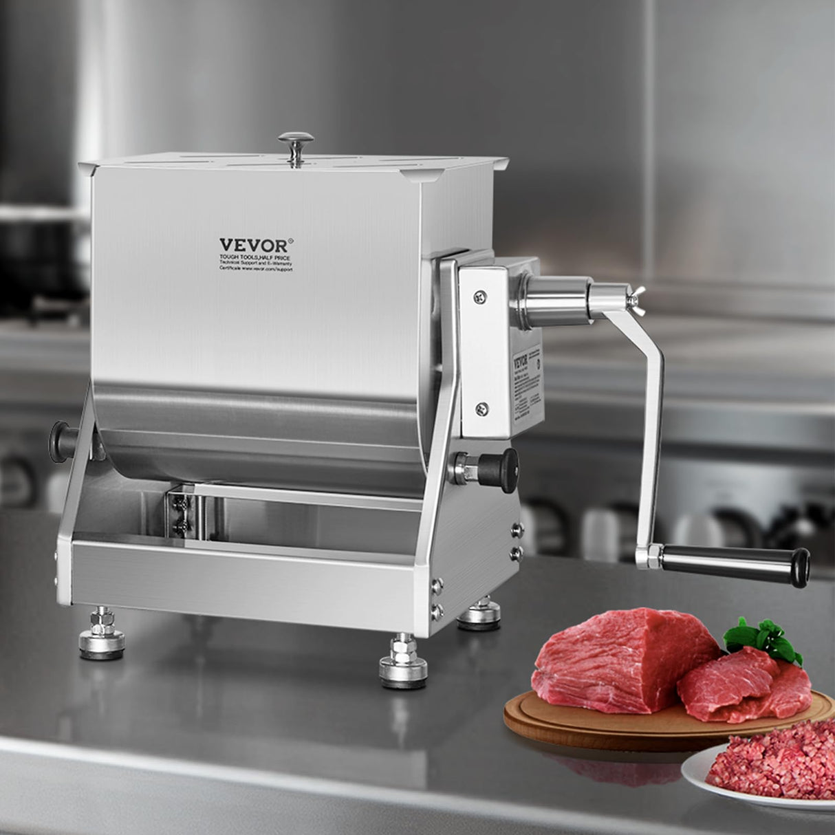 VEVOR Mezcladora de carne manual, mezcladora de carne con tanque inclinado con capacidad de 15 libras, equipo de procesamiento de carne de acero inoxidable