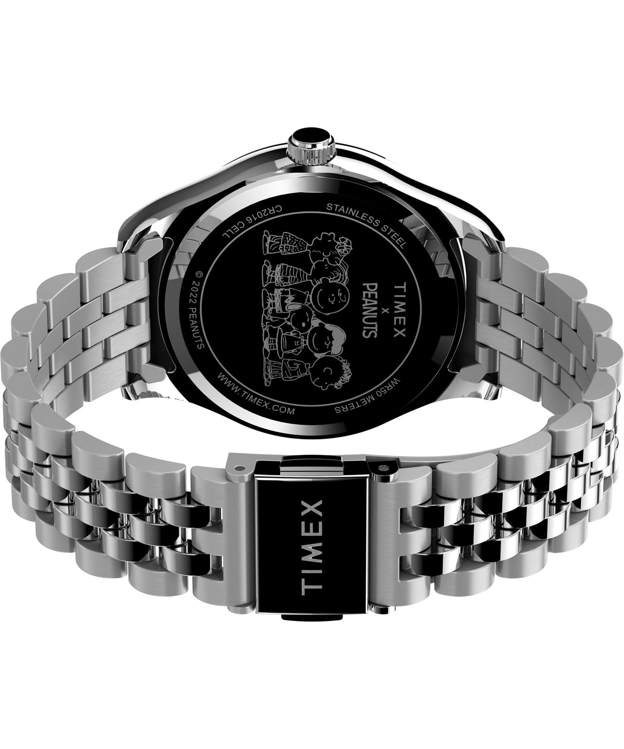 Timex Peanuts - Reloj de 36 mm para mujer, correa de acero inoxidable en tono plateado, esfera rosa, caja en tono plateado TW2V47400