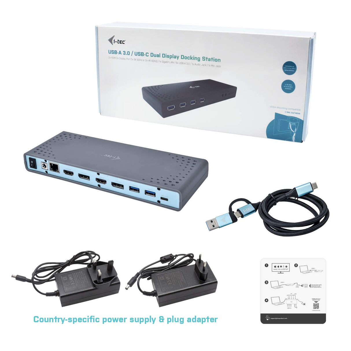 I-Tec USB 3.0/USB-C 5K Universal Dual Docking Station 2X 4K 60Hz Video 2X HDMI 1x Ethernet 6X USB 3.0 Windows Mac OS Linux Android Compatible con Thunderbolt 3, gris