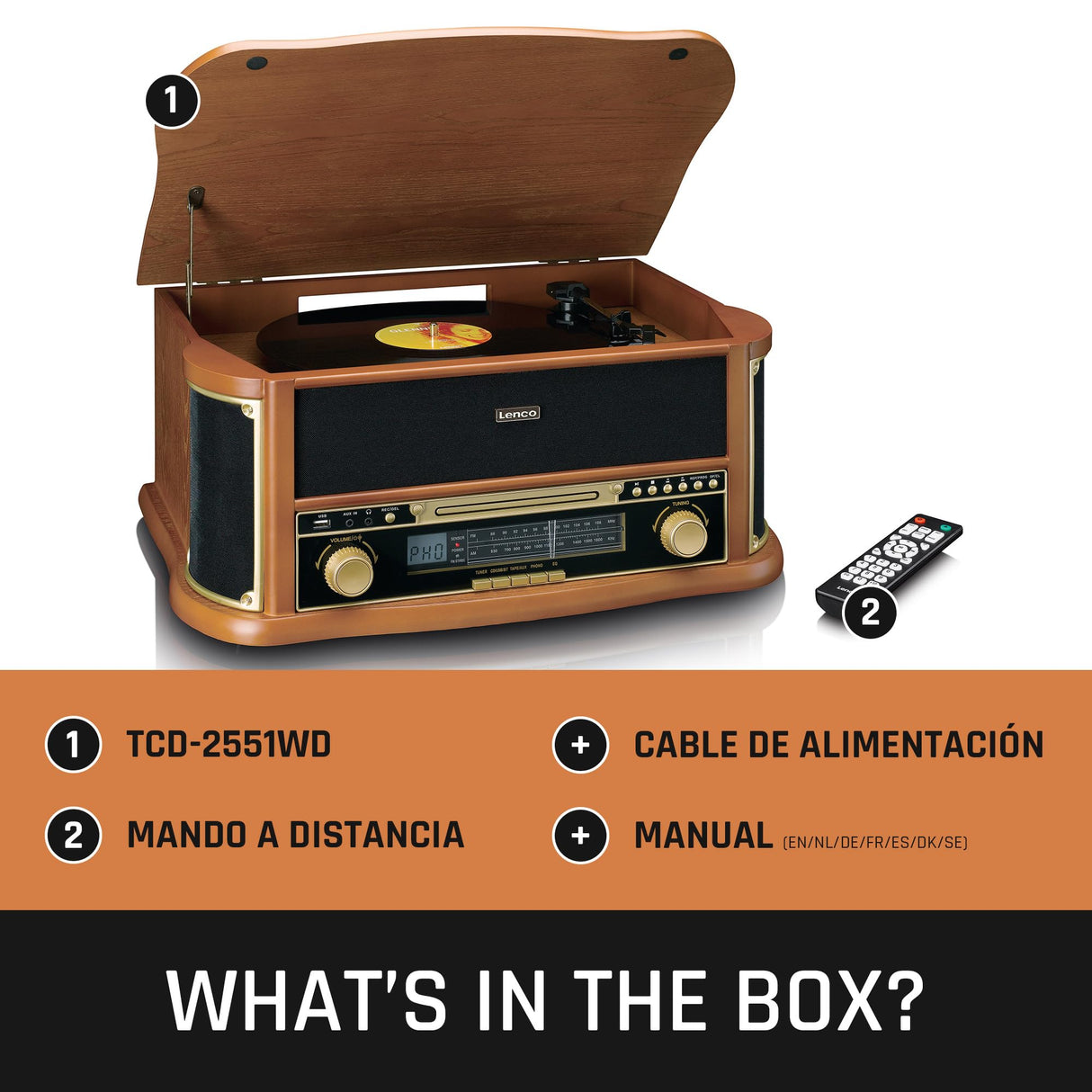Lenco TCD-2551 Tocadiscos para Discos - Bluetooth Tocadiscos con Altavoz - Reproductor de CD - Pletina de Casete - 3 velocidades - Transmisión por Correa - 2 x 5 vatios - Madera
