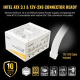 ENERMAX Revolution D.F. 12 ATX 3.1 PCIe 5.1 Fuente de Alimentación Ultracompacta de 850W 80 Plus Gold Cybenetics Platinum White, Totalmente Modular, 50% Semi-fanless, 600W 12V-2x6, ETV850G-W, Blanco