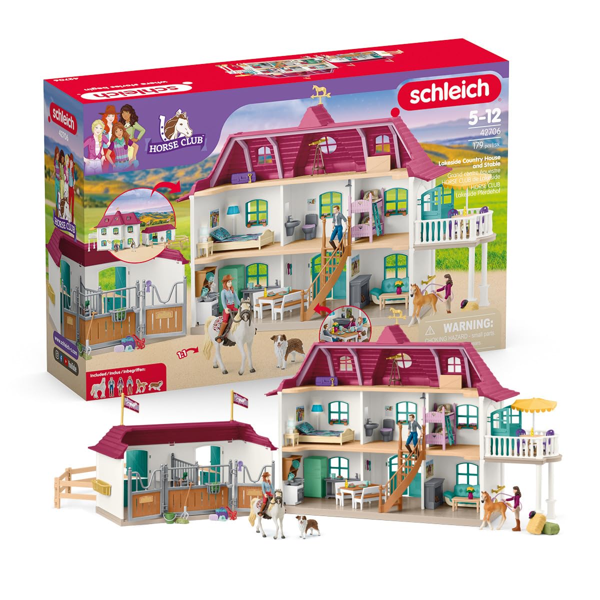 Schleich 42706 Casa de Campo Lakeside y establo, a Partir de 5 años, Horse Club - playset, 179 Piezas