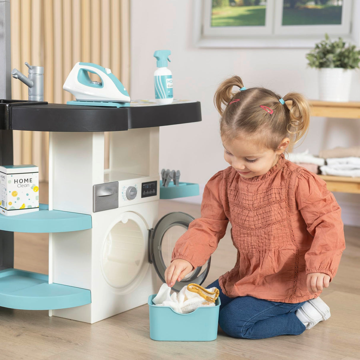 Smoby Centro de Lavado Smoby Rowenta, 3 en 1: Lava, aspira y Plancha. Aspirador de Escoba Rowenta con Sonido, Plancha y Mucho más, 17 Accesorios. A Partir de 3 años. ( 7600330320)