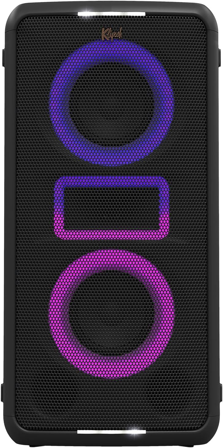 Klipsch Miami Music City Party Speaker - Six Light Show Settings, 18 Hour Battery Life, IPX4 Rated, Pole mountable, Trolley Wheels and Retractable Handle