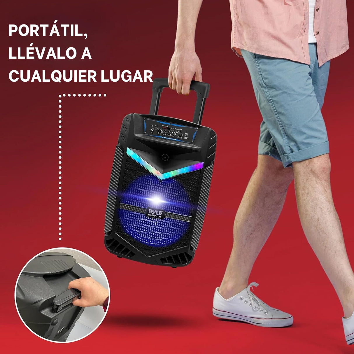 PYLE Sistema de Altavoces, PA, 800W, Bluetooth, portatil, Recargable, Exteriores, subwoofer de 12”, Tweeter de 1”, función de grabación, micrófono, Luces de Fiesta, Radio USB/SD, Color Negro