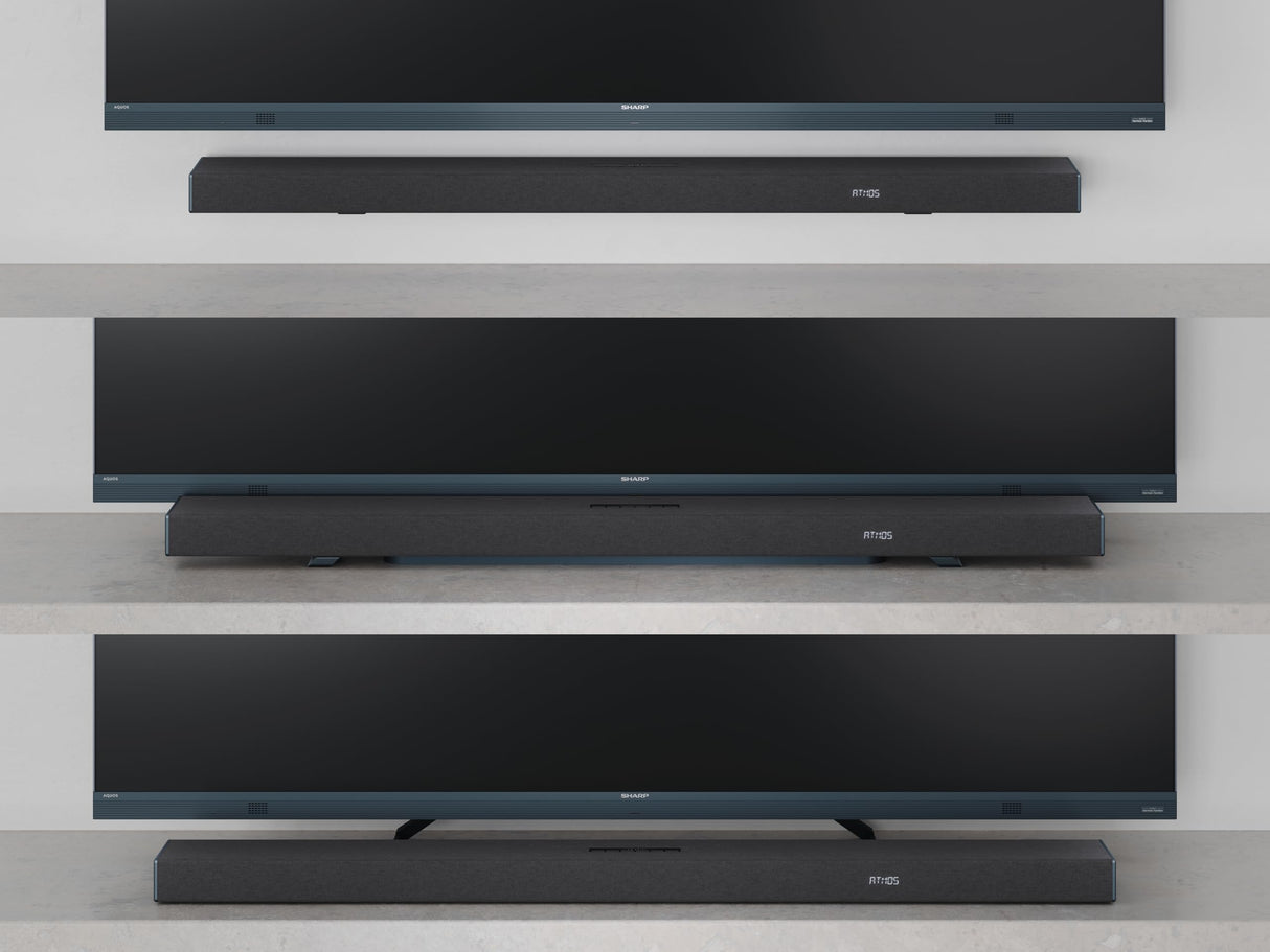 Sharp HT-SBW53121BK Soundbar 3.1.2 Dolby Atmos/DTS:X con subwoofer inalámbrico, Barra de Sonido Elegante y Potente con Altavoces Que emiten hacia Arriba, Sonido Envolvente 3D, P. Maxima 550w. Negro