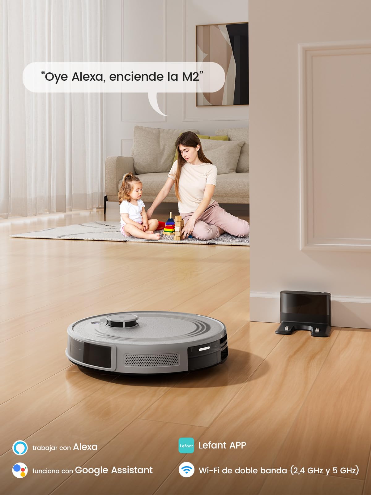 LEFANT M2 Robot Aspirador y Fregasuelos, 6000Pa, 140min, Navegación dToF, Mapeo 3 Pisos, Evitación Mejorada PSD, Limpieza Personalizada, WiFi/App/Alexa, Gris