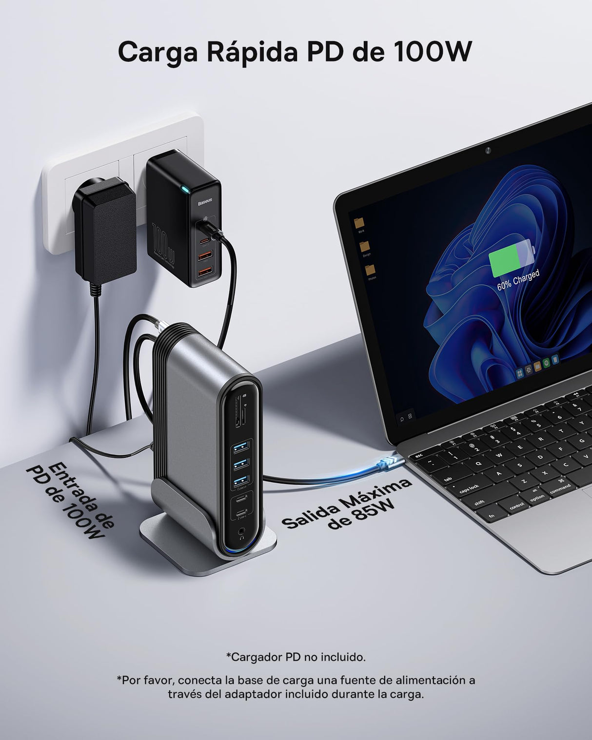 Baseus Docking Station USB C 3 Monitores 4K@60Hz [17 en 1] Adaptador Hub USB con 2 HDMI, DisplayPort, 3 USB-A3.0 5Gbps, 2 USB-C3.0, PD 100W, Gigabit Ethernet para HP/Lenovo/Dell/Macbook/Surface Laptop