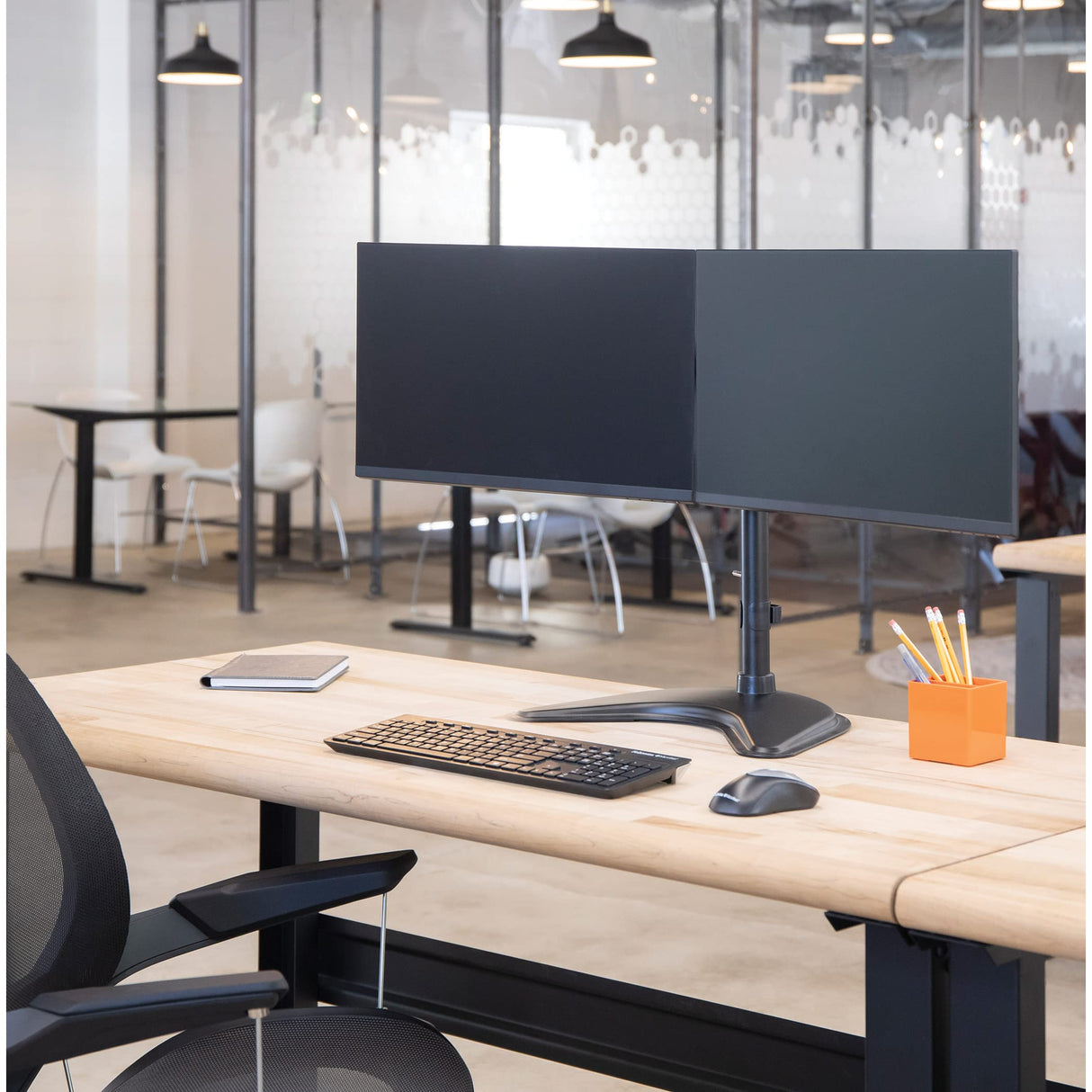 Fellowes - Professional Series - Soporte De Mesa Para Monitor Doble En Horizontal, Flexible Y Ajustable Para Colocar La Pantalla A La Altura Adecuada, Compatible Con Vesa, Negro