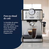 De'Longhi Classic EM450.M, Máquina Café Manual con Varilla Vapor, Máquina Espresso con Bomba Barista, Boquilla para Capuchino, Filtro Doble Pared, 15bar, Taza Hasta 13cm, Acero Inoxidable/Metal