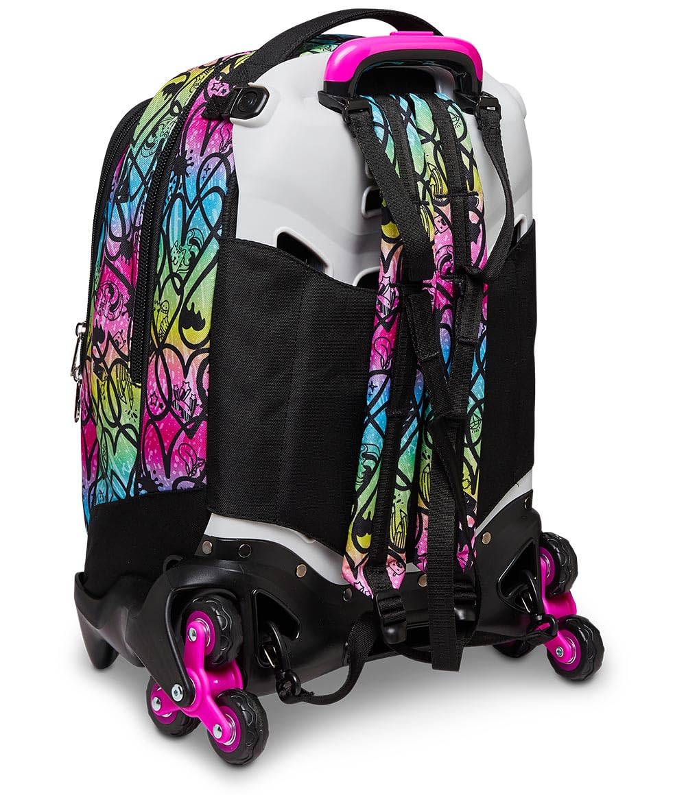 Seven Mochila con 3 Ruedas Trolley JACK-3WD - Colour Expression, Multicolor con Corazones - Mochila 3 en 1, Mochila Escolar con Carro, Crossover System - Bolso Escolar Niñas y Adolescentes
