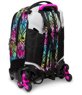 Seven Mochila con 3 Ruedas Trolley JACK-3WD - Colour Expression, Multicolor con Corazones - Mochila 3 en 1, Mochila Escolar con Carro, Crossover System - Bolso Escolar Niñas y Adolescentes