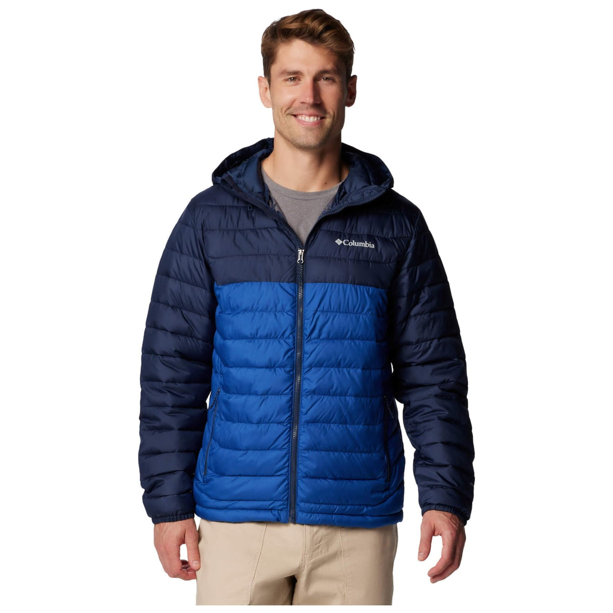 Columbia Powder Lite 2-Chaqueta con Capucha Acolchada, Mountain Blue/Collegiate Navy, L para Hombre