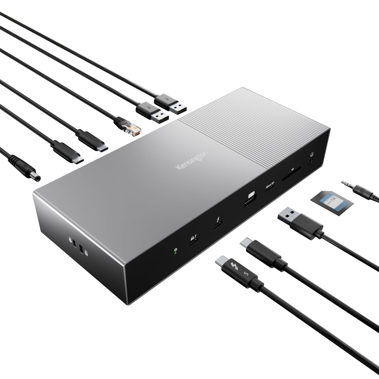 Kensington K35201EU - Estación de Acoplamiento SD5000T5 EQ Thunderbolt 5, Triple Monitor 8K/4K, Lector de Tarjetas SD y Micro SD, Alimentación 140W, 3X Thunderbolt 5, Ethernet y USB 3.2 Gen2, Gris