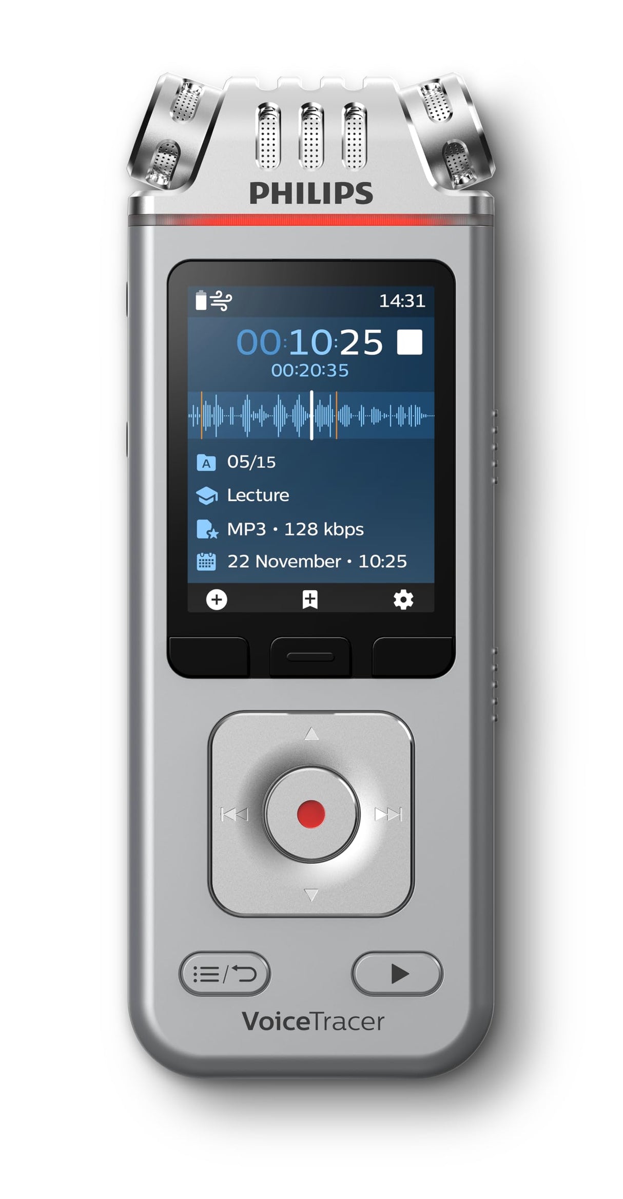 Philips VoiceTracer DVT4115 - Grabadora de Voz (8 GB, MP3 y PCM, 3 micrófonos de Alta fidelidad, reconocimiento de Voz, creación de resúmenes, Registros de sesiones y to-Dos)