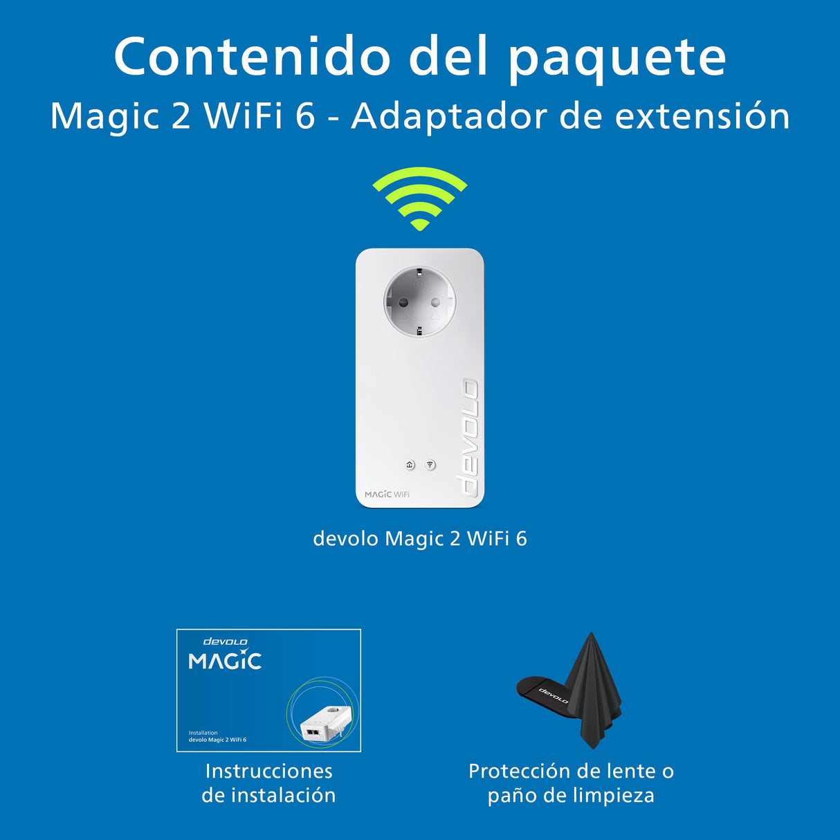 Devolo Magic 2 WiFi 6, Adaptador WiFi Powerline, hasta 2.400 Mbps, Toma Mesh WiFi, 2X conexión Gigabit LAN, Punto de Acceso, Blanco