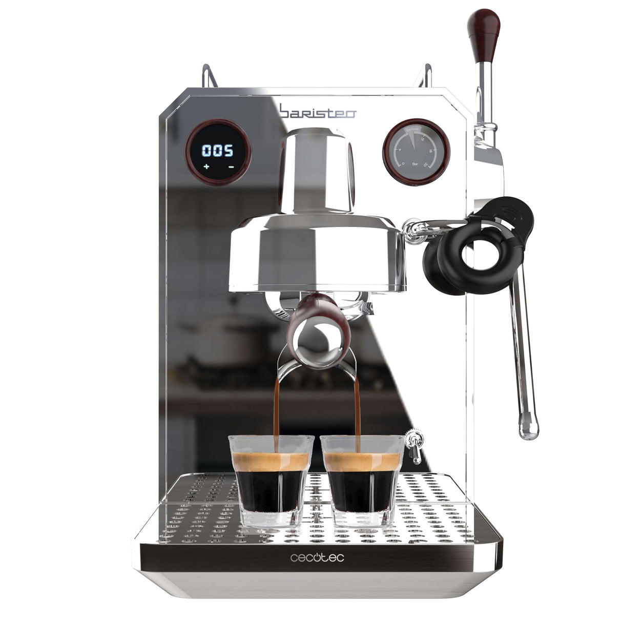 Cecotec Cafetera Express Barista Baristeo Intima, Cafetera Espresso Barista Profesional, Sistema de Pre-Infusión, Bomba de 15 Bares, Fácil Llenado, Depósito de 1,7L y Bandeja Calienta Tazas