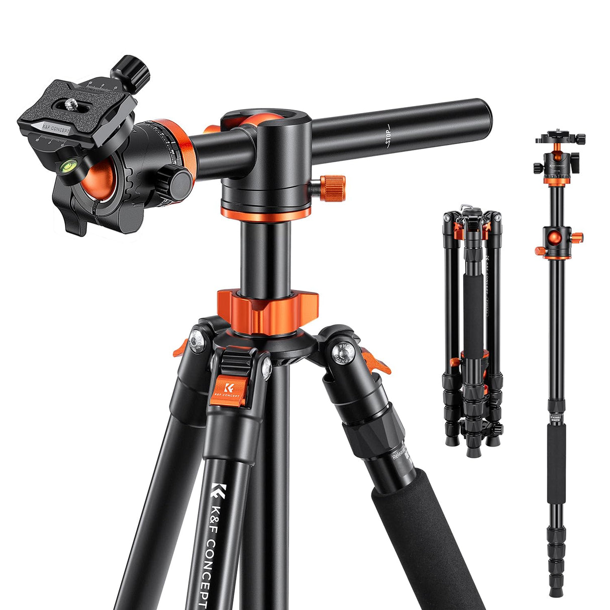 K&F CONCEPT Trípode Cámara 170cm Aluminio con Columna Central con Monopié, 360° Rótula de Bola Placa de Liberación para Cámara DSLR