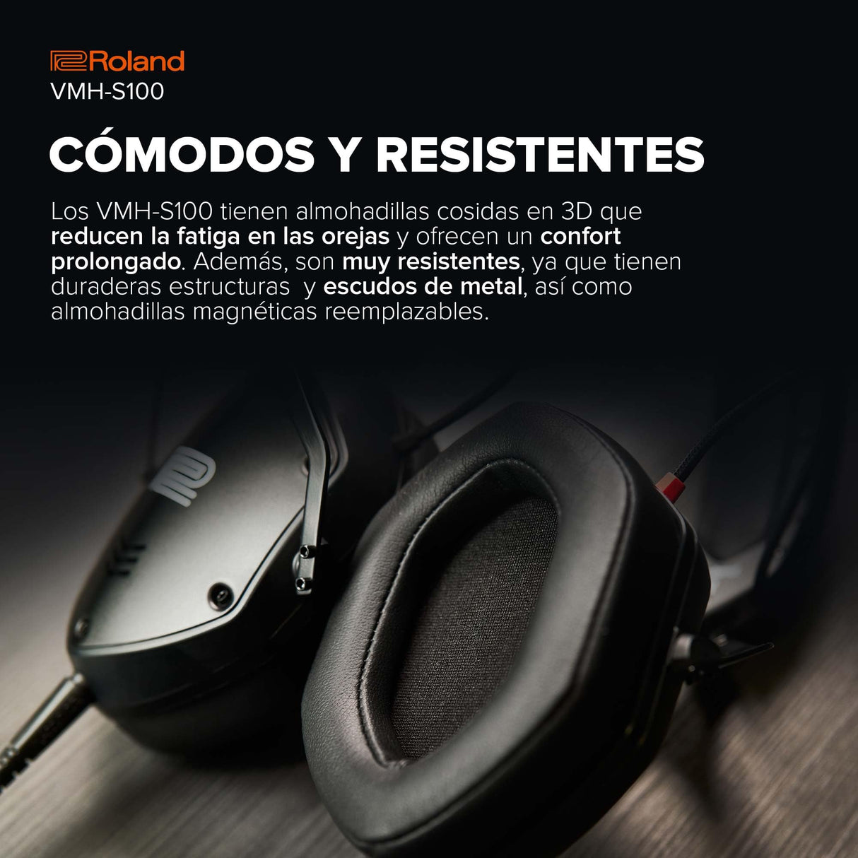 Roland VMH-S100 | Auriculares circumaurales para producción musical en alta resolución | Amplia respuesta en frecuencias | Increíble aislamiento sonoro | Transductor de 50 mm | Cómodos y resistentes