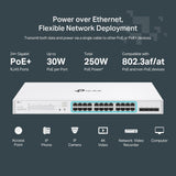 TP-Link Festa FS328GP Switch PoE+ Gigabit de 28 Puertos, 24 PoE, 250W, Gestión en la Nube, Optimo para Grandes Redes, QoS Avanzado, Seguridad y Facilidad de Uso