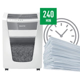 Leitz Destructora IQ Office Pro P6+ - Destructora de papel de corte supermicro, destruye 6-5 hojas a la vez (70-80 gms), papelera de 30 l, blanco/plata, 80100000