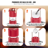 VEVOR Prensa para Bolas de Hielo 2,4" Kit de Aleación de Avión para Esferas de 60mm, Con Pinza y Bandeja de Goteo, para Whisky, Cocktail, Rojo