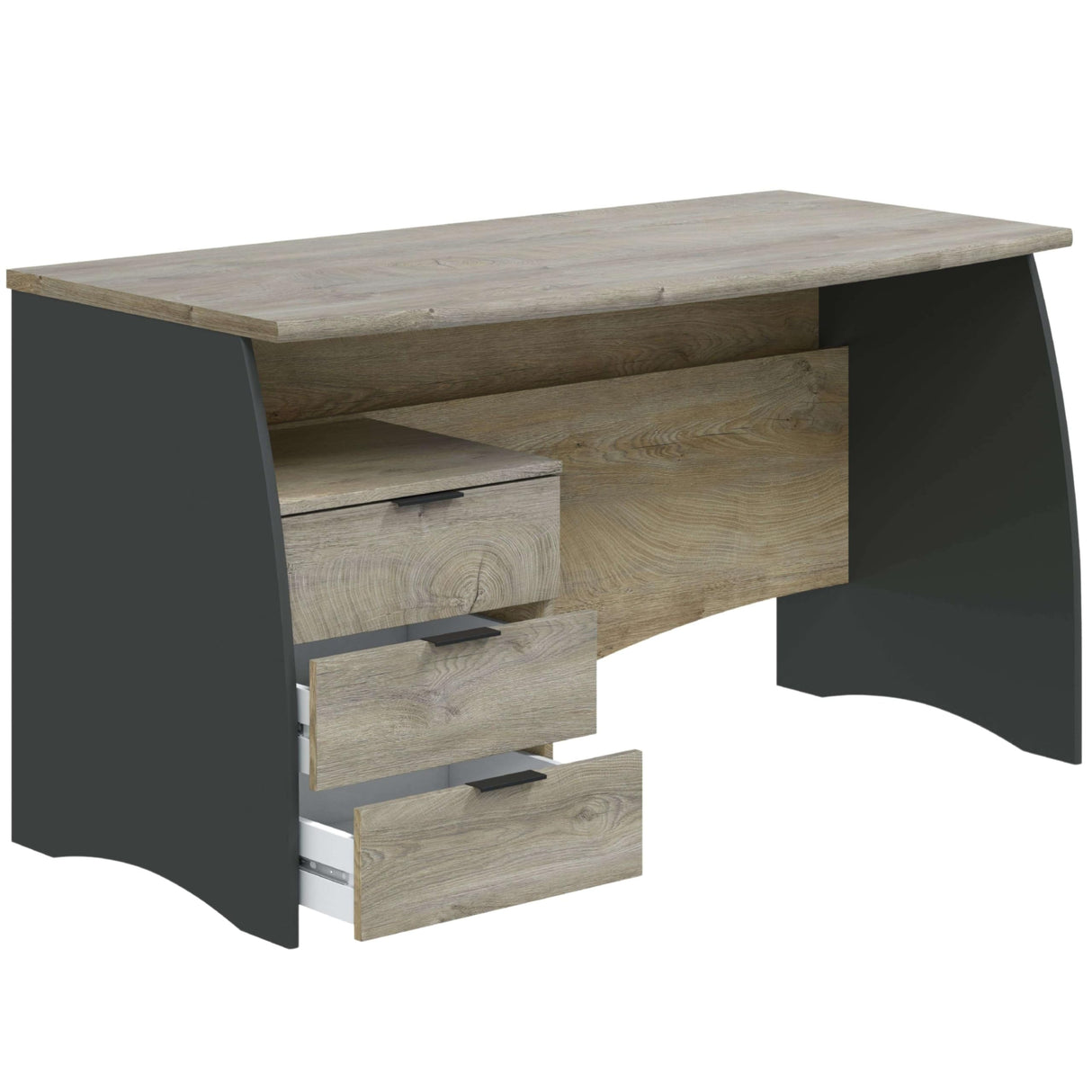 Habitdesign Mesa de Despacho con 3 Cajones, Mesa de Oficina o Estudio, Modelo Stil, Acabado en Gris Antracita y Roble Alaska, Medidas: 136 cm (Ancho) x 67 cm (Fondo) x 74 cm (Alto)