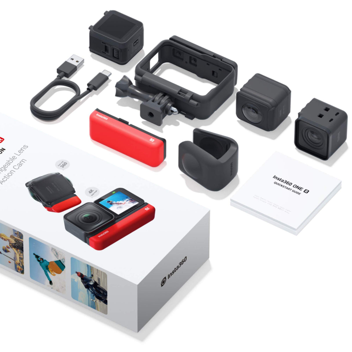 Insta360 One R - Cámara de acción adaptativa de Video Deportiva IPX8 Impermeable con Control de Voz (360+4K Twin Edition)