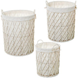 Set de 3 cestos de Cuerda de Papel con Tela de algodón Poliester Blanco ø43x51+ø38x45+ø33x39 cm