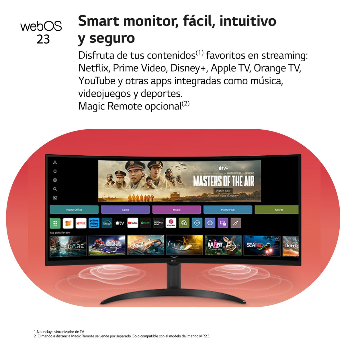 LG 34SR65QC-B - MyView Smart Monitor, 34", Panel VA, (3440x1440), 21:9, 100 Hz, 10ms Clasificación F, ThinQ App y Alexa, Negro