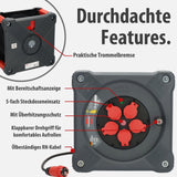 Brennenstuhl Carrete de cable profesional KA 5100 5 IP44 (cable H07RN-F 3G1,5 de 50 m en negro, 5 tomas de seguridad, uso en obra y exterior permanente, fabricado en Alemania)