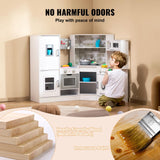 VEVOR Juego de Cocina de Madera de Esquina con Luces y Sonidos Cocina con Máquina de Hielo, Horno, Fregadero, Reloj, Microondas, Refrigerador y Accesorios para Niños Pequeños y Preescolares, Blanco