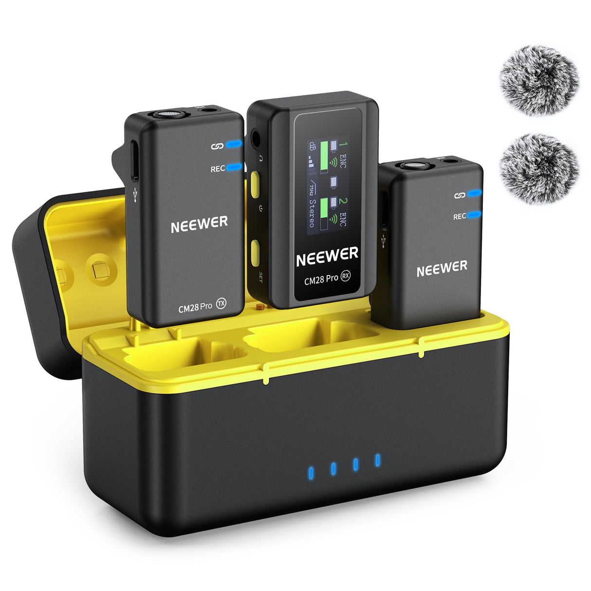 NEEWER CM28 Pro Micrófono Solapa Lavalier Inalámbrico con Estuche Carga 48KHz Audio Sin Comprimir 16 bits Cancelar Ruido Almacenar 4GB Grabación 9 Horas Compatible con iPhone iPad Android Cámara PC
