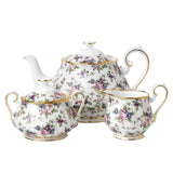 Royal Albert años 100 Years 40017572 1940 English Tetera, azúcar, Crema, Juego de 3 Piezas, Color Blanco, Porcelana Fina, Chintz inglés, 3