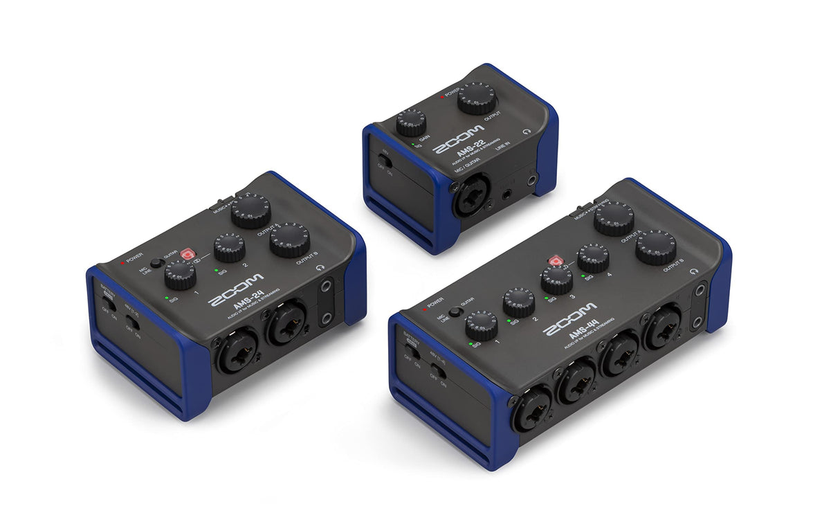 Zoom AMS-22 Interface de audio, 1 entrada XLR/TRS, entrada de línea estéreo, 2 salidas, loopback, monitorización directa, bus-powered, para grabaciones y streaming en PC, Mac, iOS y Android