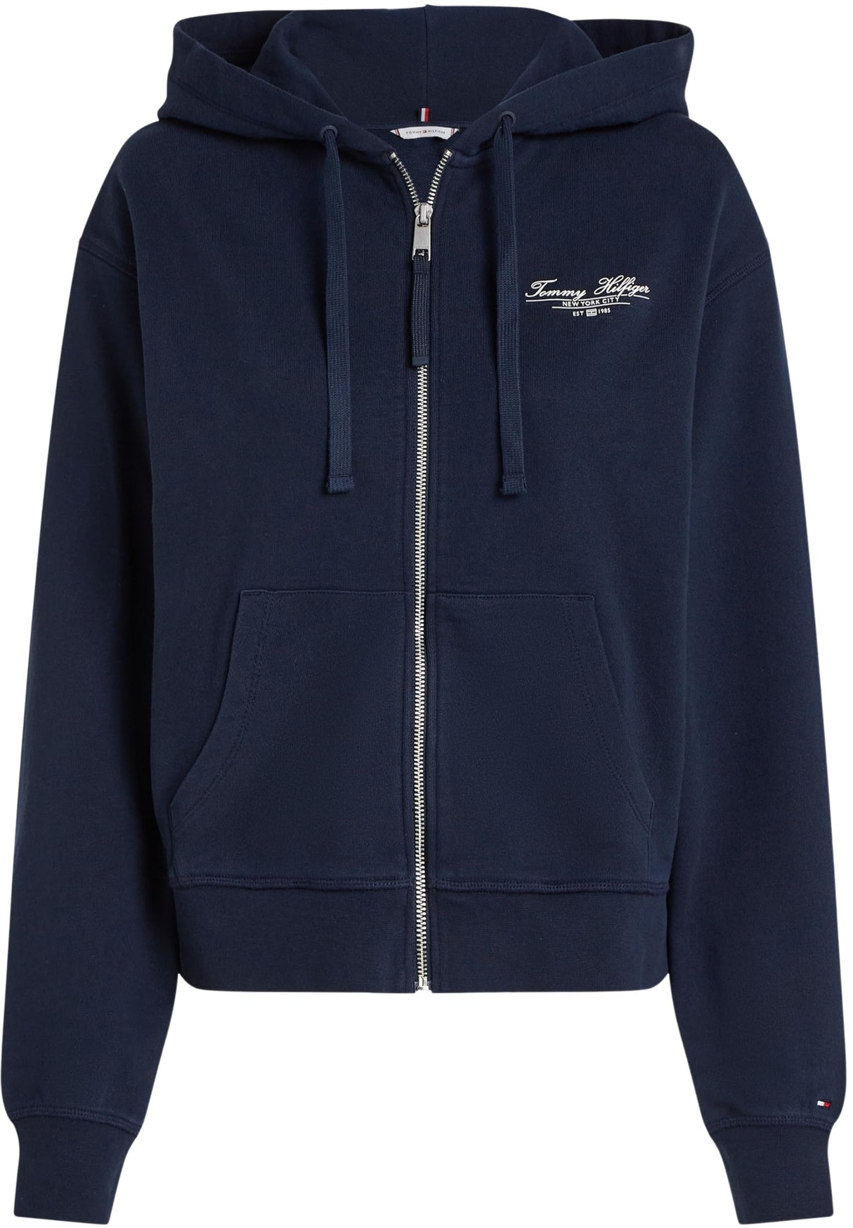Tommy Hilfiger Sudadera con cremallera Mujer Script Zip con capucha, Azul (Dark Night Navy), M