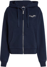 Tommy Hilfiger Sudadera con cremallera Mujer Script Zip con capucha, Azul (Dark Night Navy), M
