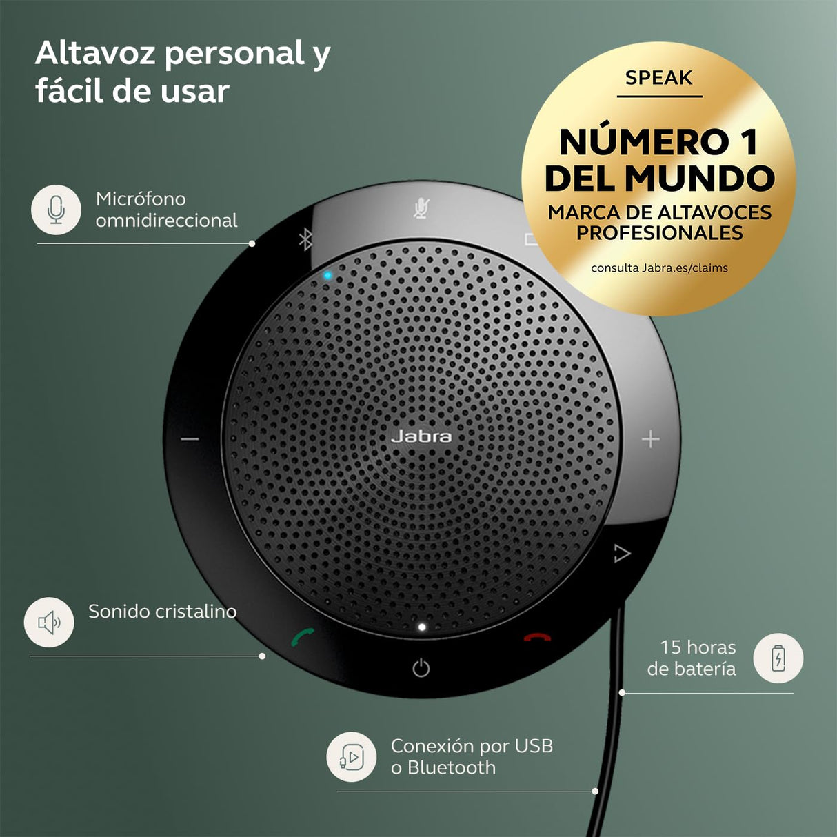 Jabra Speak 510 - Altavoz Portátil para Conferencias con USB - Certificado para Comunicaciones Unificadas - Compatible con PC, Smartphones y Tabletas