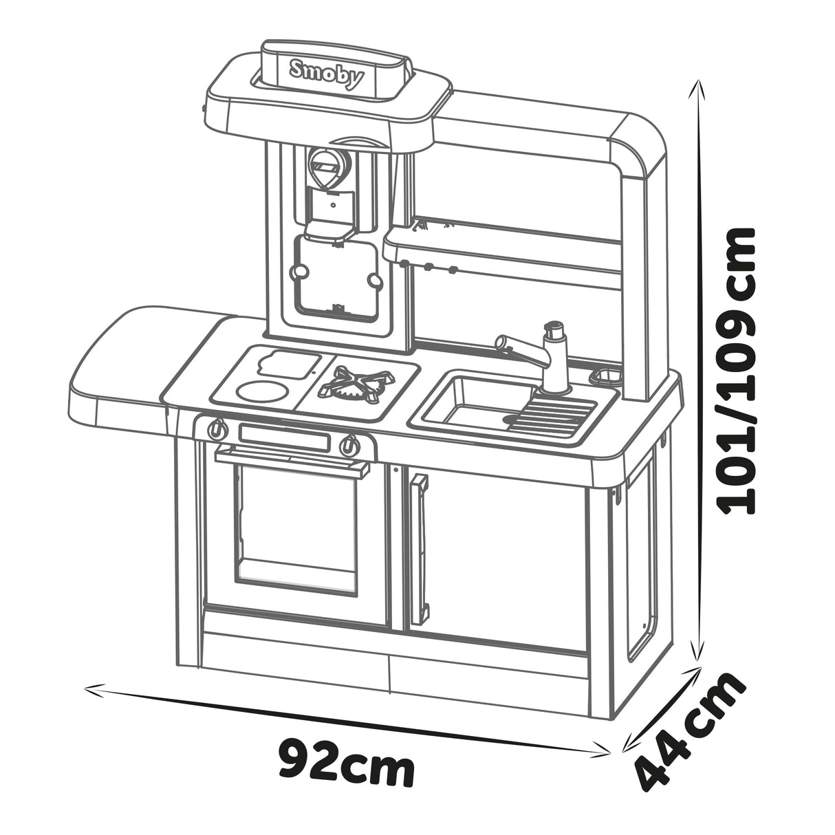 Smoby- Cocina Infantil Evolutiva con Sonidos, Encimera Elevable hasta 8cm Extra, 31 Accesorios, 4 Electrodomésticos, Juguete Niños Niñas A Partir de 3 años (7600312308)