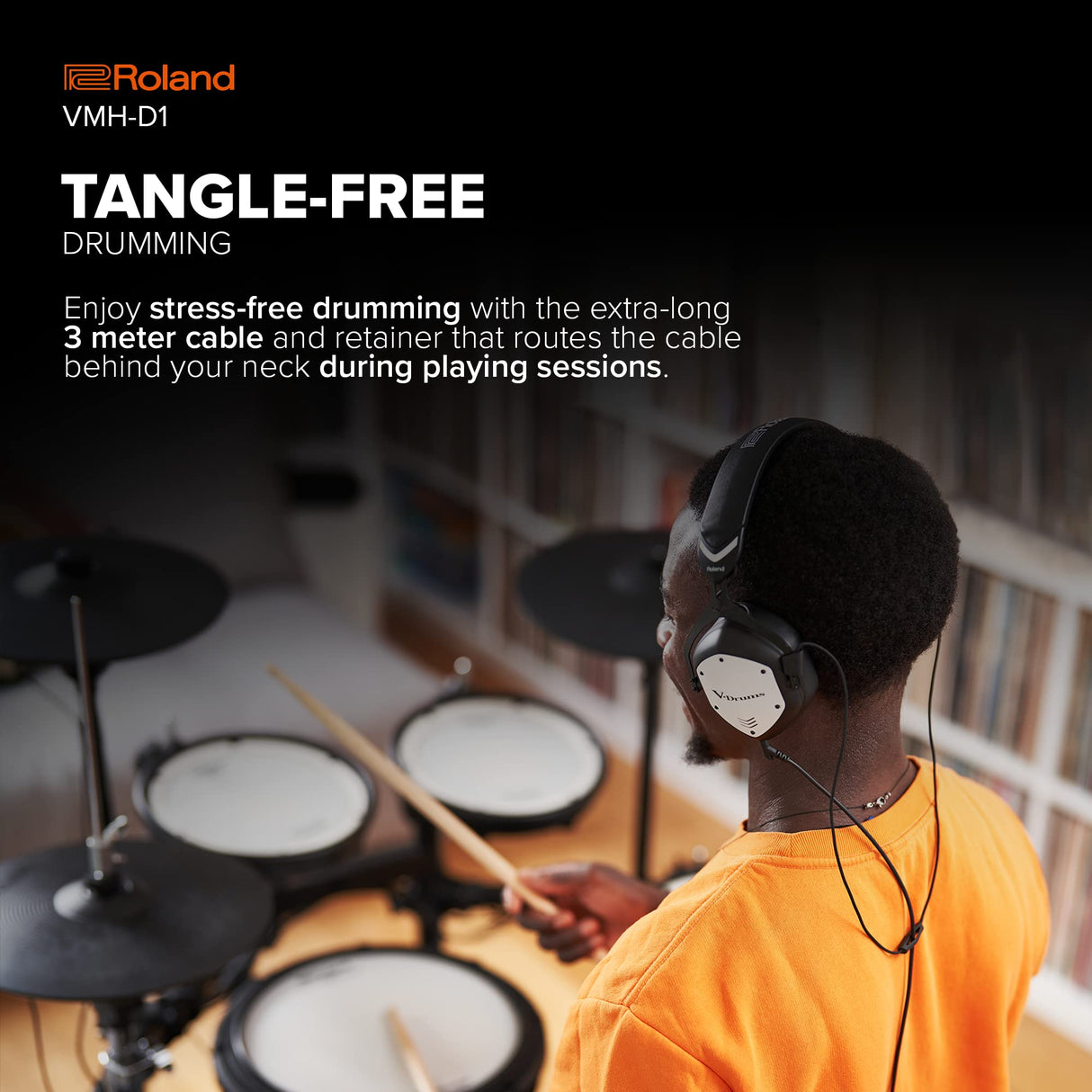 Auriculares para V-Drums Roland VMH-D1 | Diseñados por Roland y V-MODA para V-Drums y todos los kits de batería electrónica | Sonido inmersivo | Confort prolongado