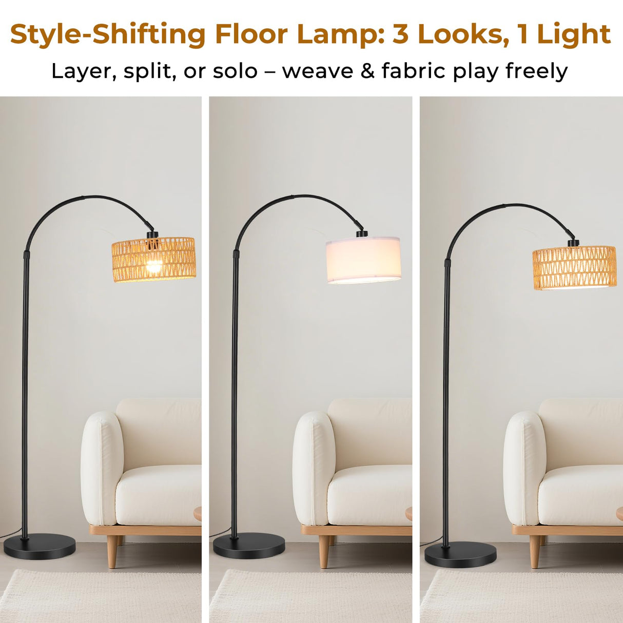 Lámpara de Pie LED Regulable - 9W 900LM Lampara de Pie Arco con Mando & Bombilla E27, Luz para Leer para Salón, Dormitorio, Oficina - Negro