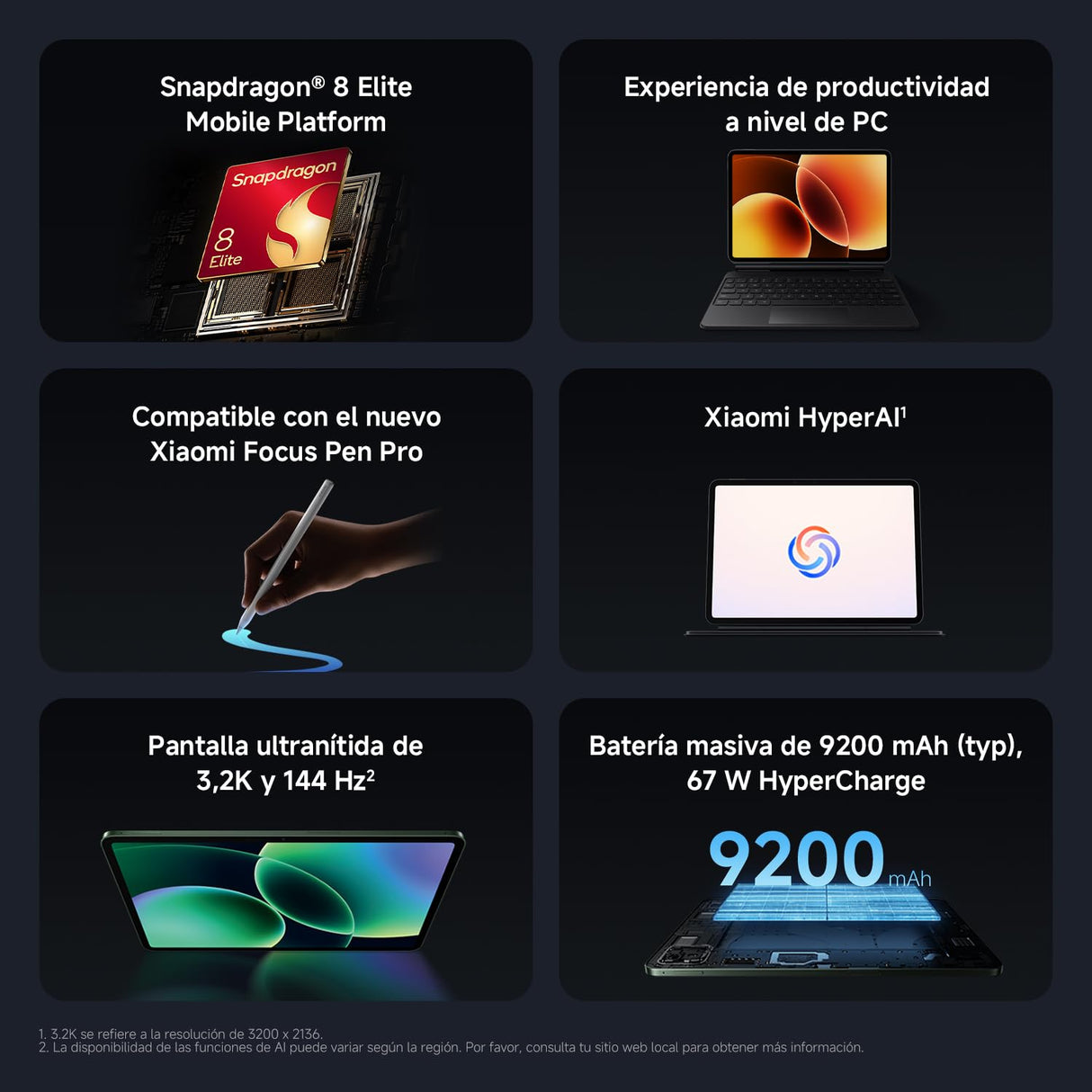 XIAOMI Pad 8 Pro Matte Glass - Tablet de 11.2" 3.2K (Snapdragon 8 Elite, 12GB de RAM, 512GB de ROM, WiFi 7, batería de 9200 mAh, 1 año de garantía Extra, Cargador no Incluido), Gris (Versión ES)