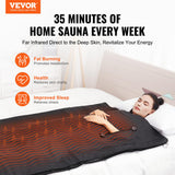 VEVOR Manta de Sauna de Infrarrojos Lejanos Portátil 180x90 cm Temperatura Ajustable 1-6 Niveles 35-85 °C Temporizador 1-60 min Orificios para los Brazos Bolsas de Sauna Calefacción Fibra de Carbono
